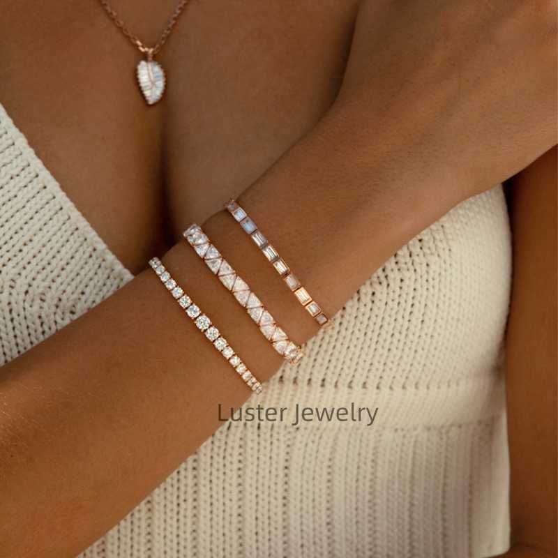 Luster Jewellery Triangle Cut S925/10/14/18k Vvs Moissanite Bracelet Gold Diamond Tennis Bracelet