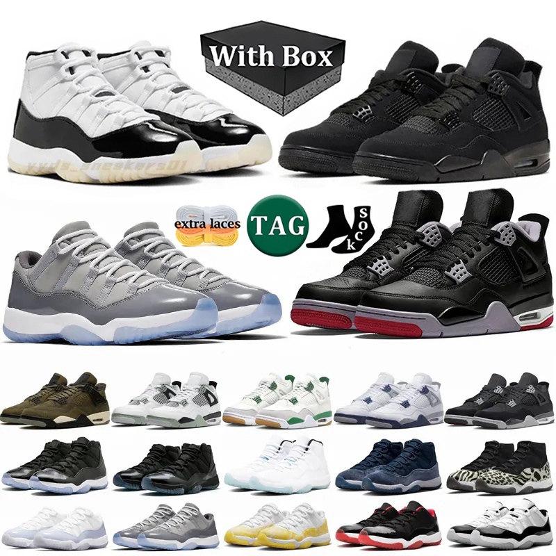 With Box Cat Men Women 4 Basketball Shoes 11s Mens Outdoor Sport trianers Military Black Sail Olive Fire Red canary Cool Grey 4 High Low Top Womens 11s Sneakers