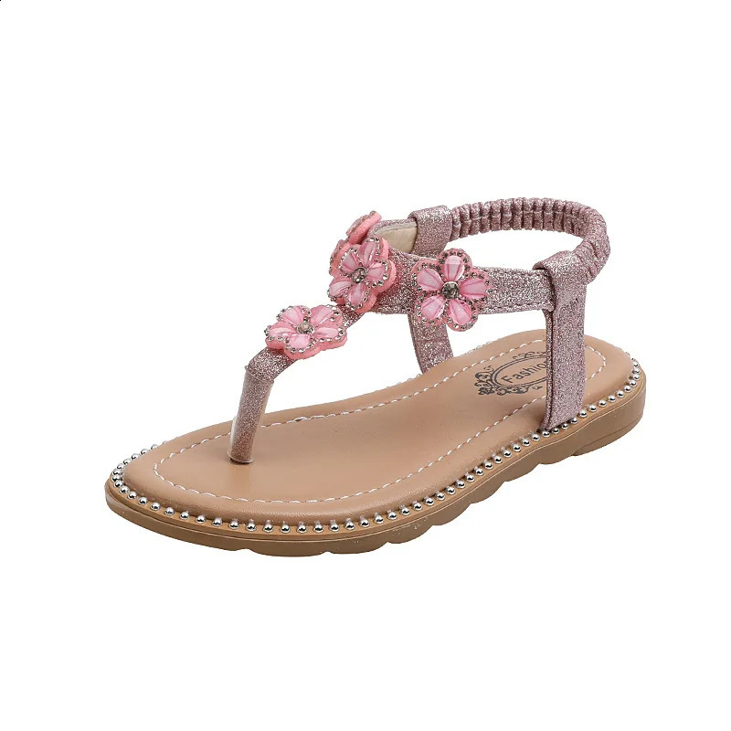 Summer Kids Sandals for Girls Sweet Flower Princess Causal Beach Sandals Fashion Open-toe Outdoor Children Soft Sold Flip Flops 250219