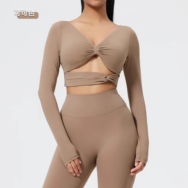 Wrinkle sports bra long sleeved beauty back detachable yoga long sleeved tight outdoor sports running fitness suit 250219