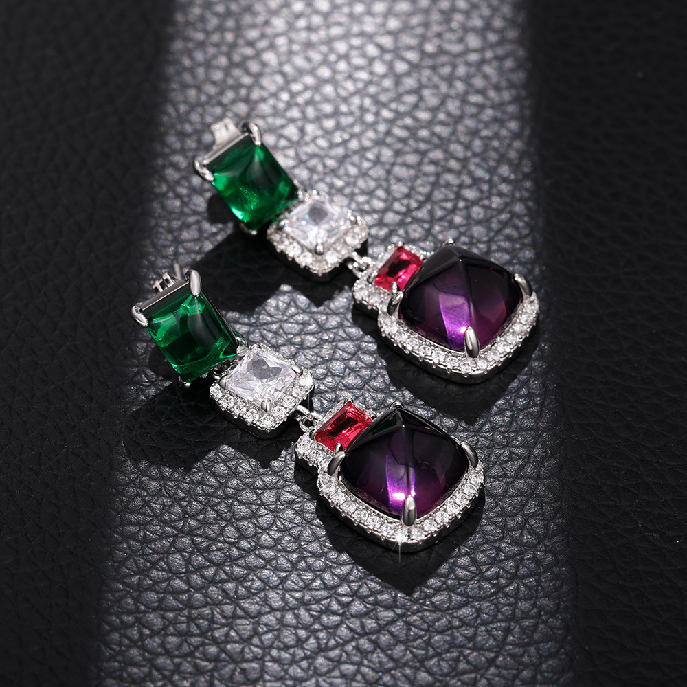Choucong Brand Dangle Earrings Luxury Jewelry 925 Sterling Silver Princess Cut Emerald 5A Cubic Zircon CZ Diamond Amethyst Party Lady Women Earring Gi