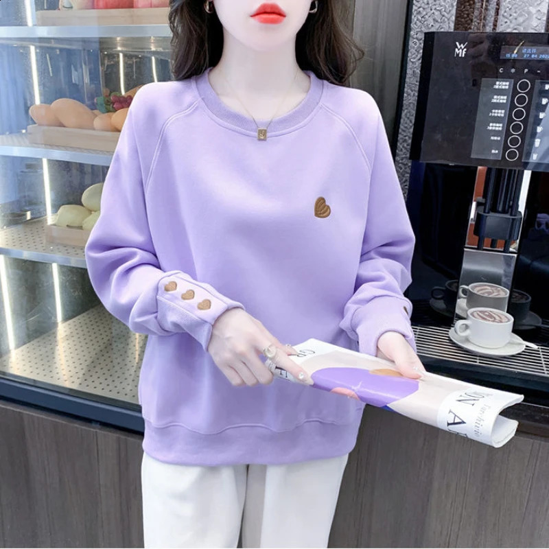 Plus Size Embroidery Loose Hoodies Spring Autumn Long Sleeve Solid Street Casual Pullovers Top Fashion Korean Women Clothing 250207