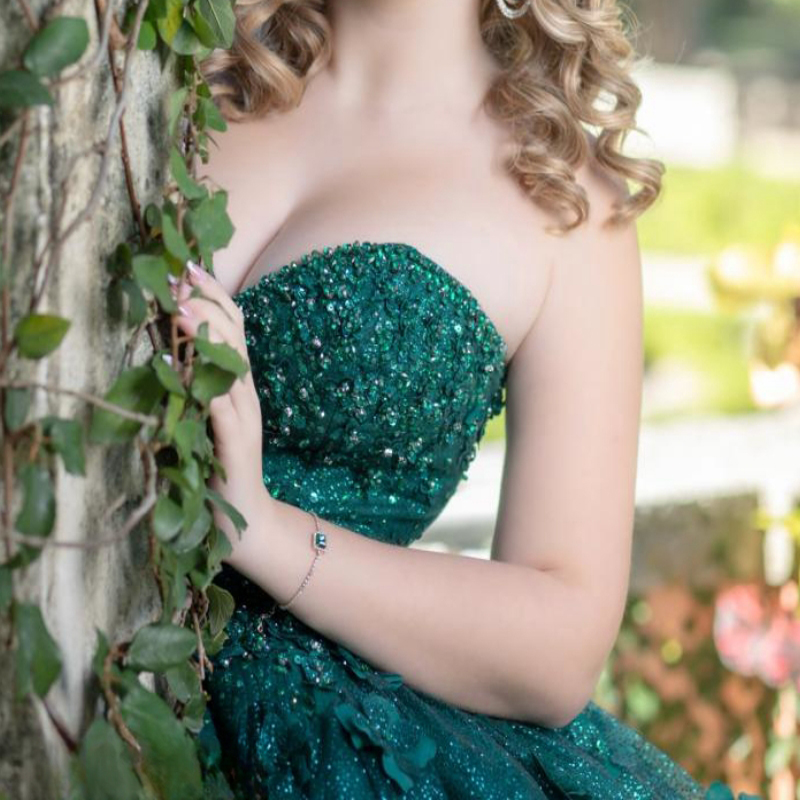 Emerald Green Shiny Quinceanera Dresses Ball Gown Off Shoulder Flower Beading Crystal Tull Sweet 16 Dress Vestidos 15 De Anos