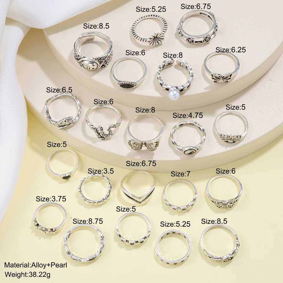 21 Pcs Gothic Rings Set for Women Fashion Simple Snake Butterfly Evil Eye Finger Ring Trendy Punk Jewelry Gifts 2024 NewXJ250219