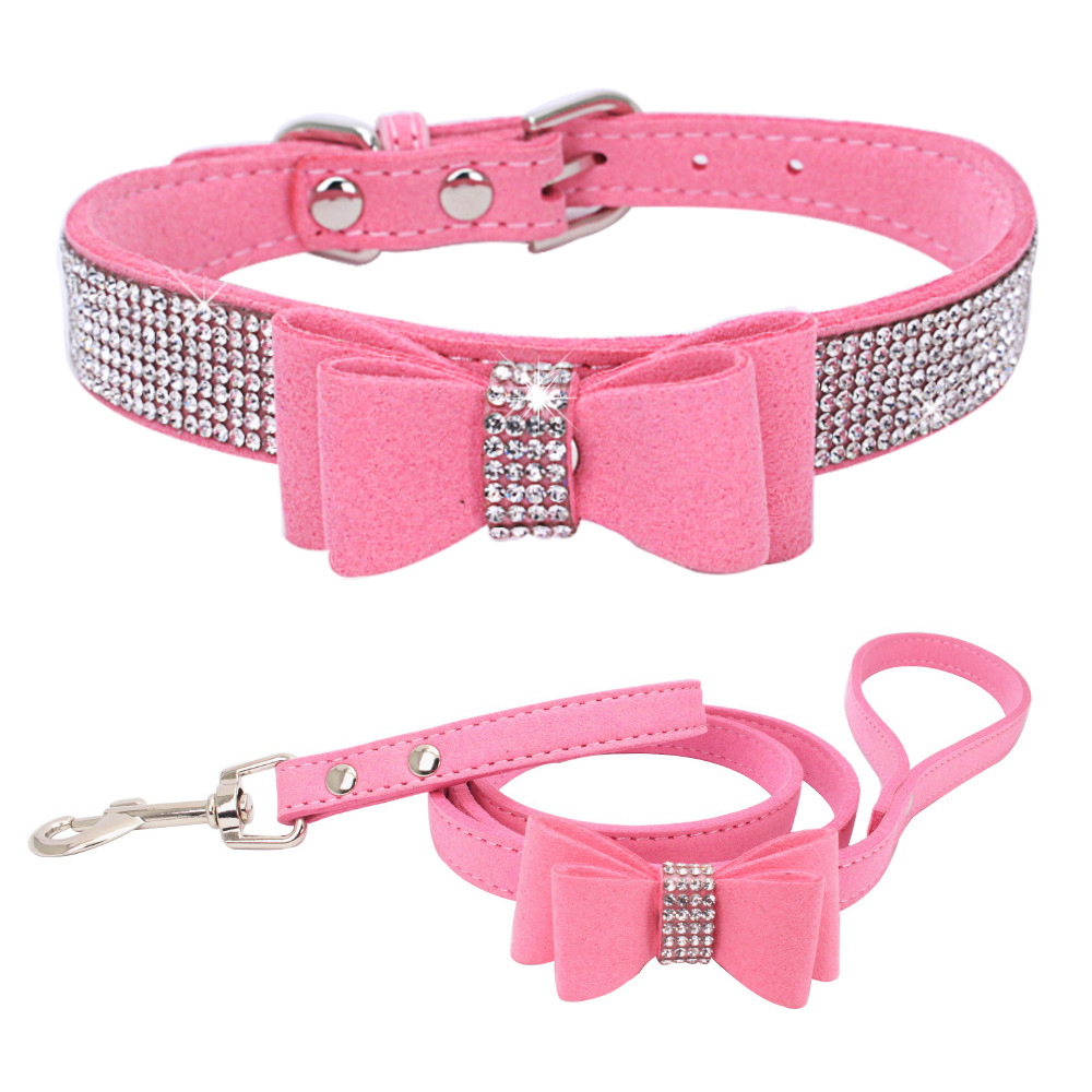 Small Dog Collars for Female Dogs, Cute Bling Rhinestone Crystal with Bow Tie Glitter Diamond Bowtie Puppy Collars for Small Medium Large Pet Girls Do