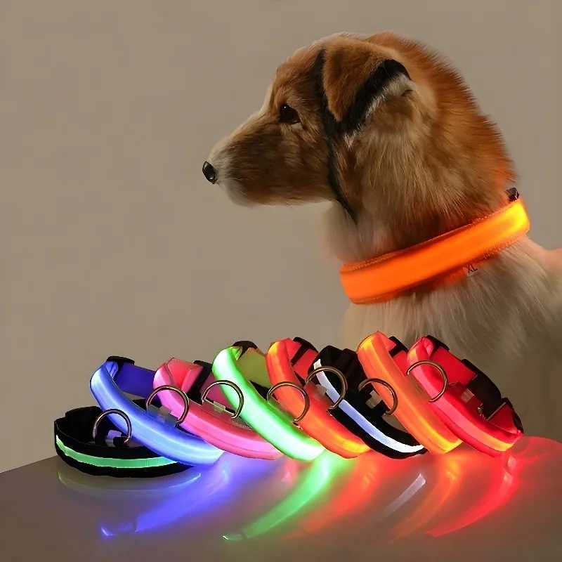 Dog Collar Nylon LED Night Safety Flashing Glow In The Dark Pet Dog Leash pet Dogs Luminous Fluorescent dog accessories collarXJ250218