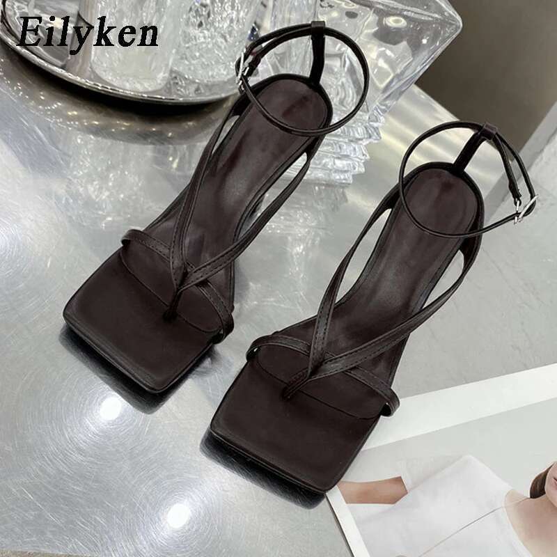Square Head Ankle Strap Sandals Women Fashion High Heel Gladiator Narrow Band Party Dress Pump Shoes atos De Mujer