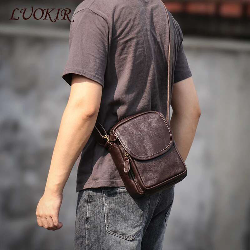 LUOKIR Men's Crossbody Real Leather Shoulder Bag Retro Cowhide Small Sg Bags Casual Personality Satchel For 7.9 Inch Ipad