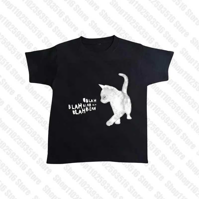 Aesthetic Short Sleeve T-Shirt Y2k Clothes Gothic Emo Girl Croped Tops Fun Kitten Print Vintage Women Casual Baby Tee StreetwearT250218