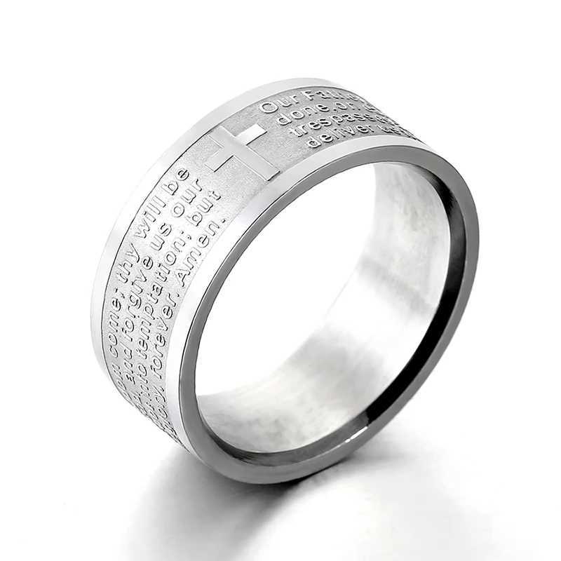 English Titanium Steel Christian Cross Bible Ring for Men and Women Personalized Ring Customize Ring Engraved RingXJ250219