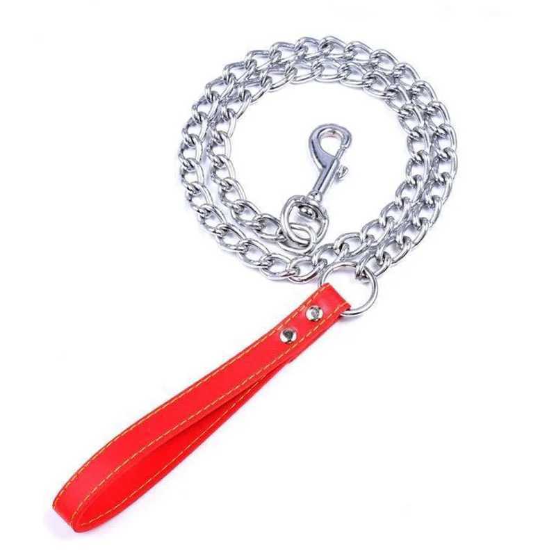 120cm Heavy Duty Anti-bite Dog Giant Chain Leash with Leather Handle Chain Dog Leash Durable Metal Chew Proof Dog Training LeashXJ250218