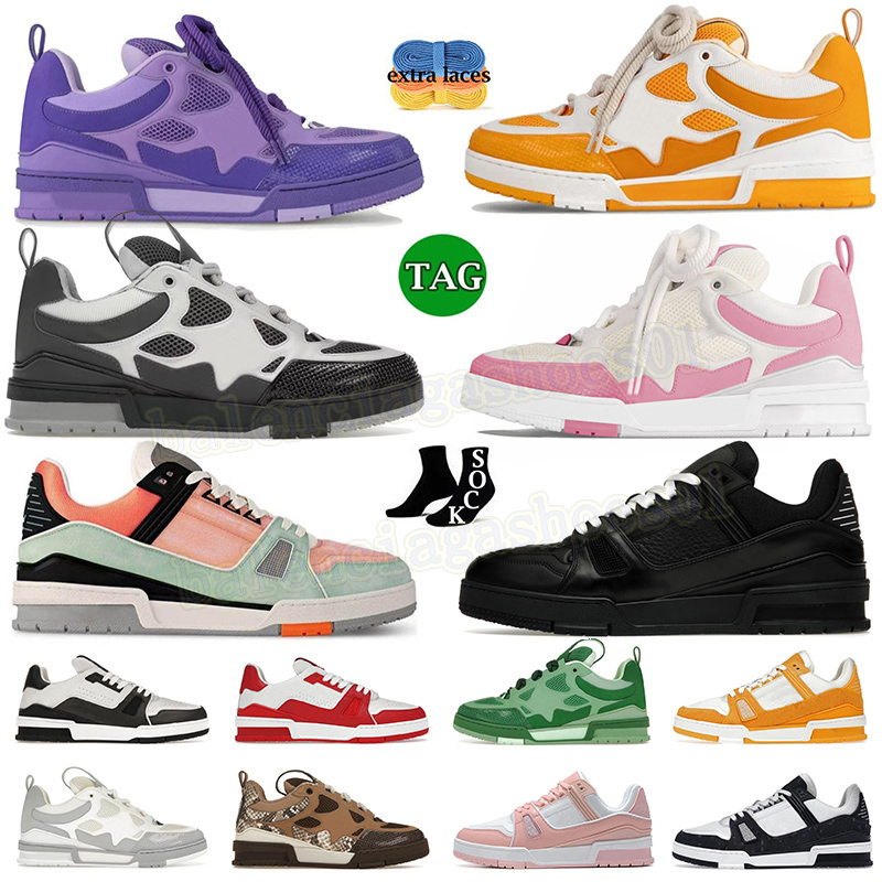 free shipping designer skate sneakers virgil trainers casual shoes luxury brand embossed overlays calfskin flowers black pink denim loafers luxe tennis
