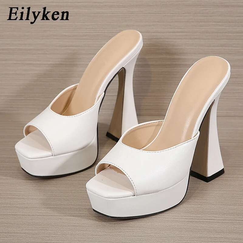 Peep Toe Summer Platform Slippers Women Shoes Slides Fashion Square High Heels Gladiator Sandals Pumps
