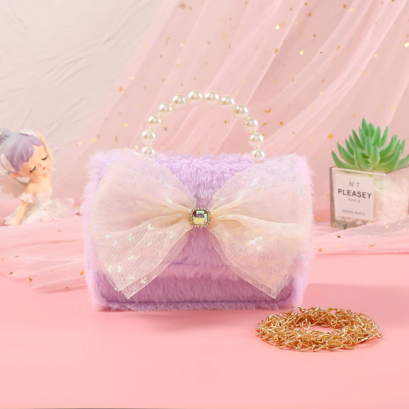 Plush Bag for Children Warm Bow Lovely Girl Princess Birthday Gift Pink White Change Straddle Backpack 250219