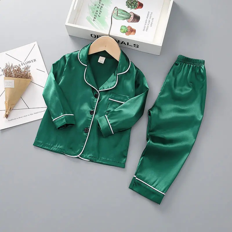 Boys Girls Kids Pajama Sets Causal Solid Long Sleeve T-Shirt Tops with Pants Toddler Baby Sleeping Clothes Pijamas Sleepwear 250218