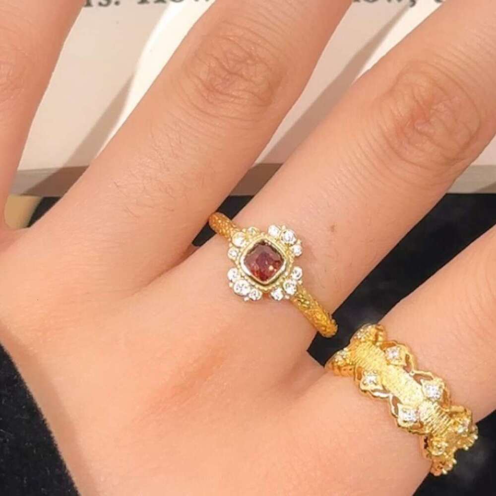 Nebula pure silver women's Buchi style handmade brushed ring, light luxury high-end lace edge paired ring