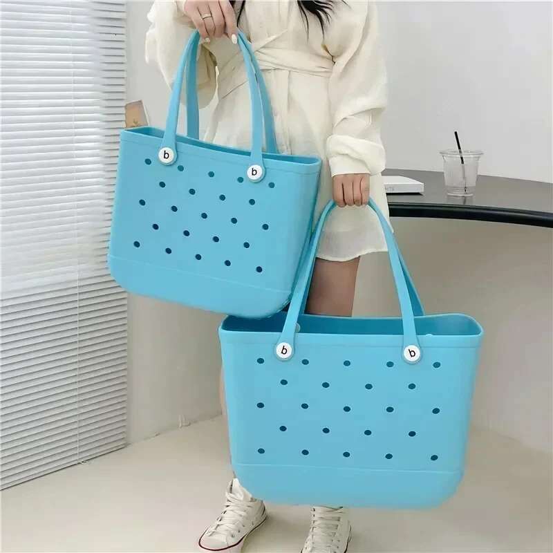 L Sac Summer EVA Waterproof Travel Storage Basket Large Rubber Shoulder Handbag Women Shopping Beach Jelly Tote Bag