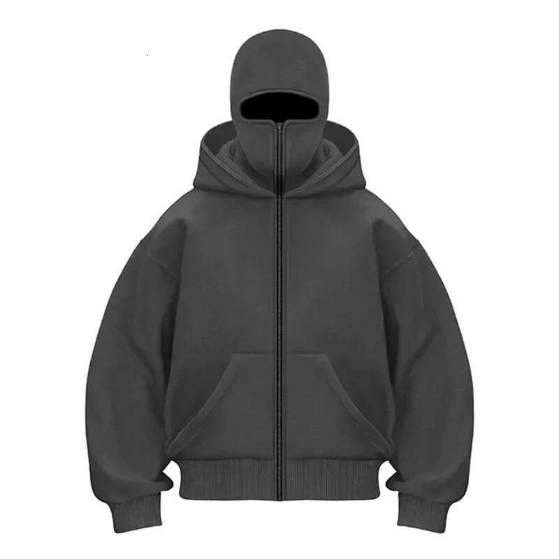 Balaclava Men Zip Hoodie Winter Warm Casual Sweatshirt Y2K with Hooded Face Mask Zipper Design Sports Jacket Outdoor Activities