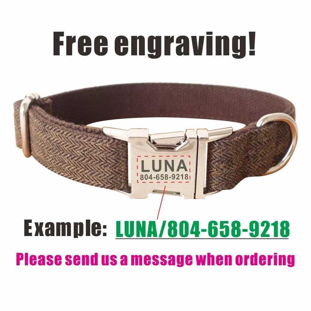 Personalized Dog Collar Customized Pet Collars Free Ening ID Name Tag Pet Accessory Thick Suit Fiber Puppy Collar Leash W250219