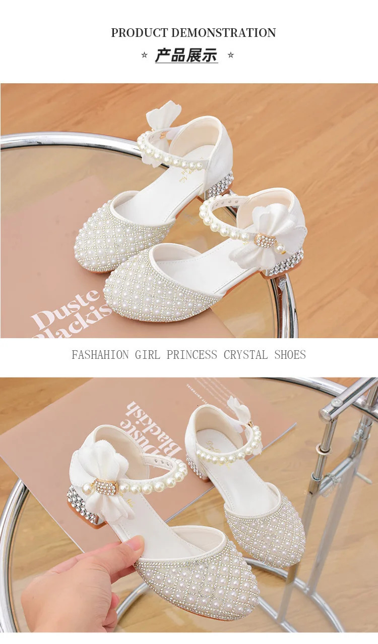 Rhinestones Princess Girls Party Shoes Children Shiny Crystal Bow High Heels Girls Sandals Summer Kids Student Performance Shoes 250219