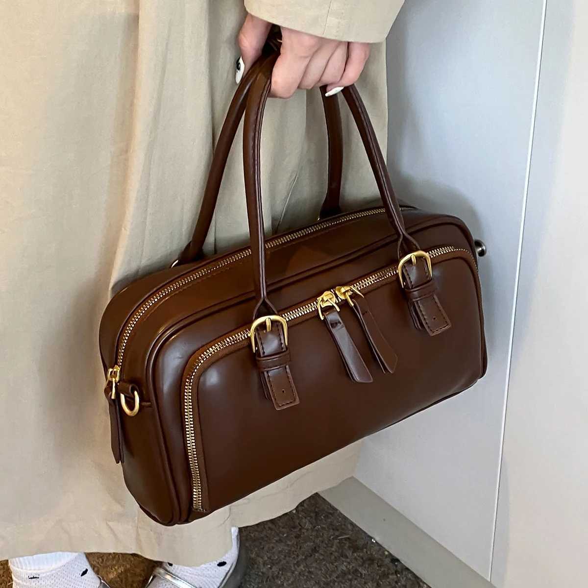 Vintage Handbags for Women Solid PU Leather Tote Bags Large Capacity Female Cute Wide Strap Crossbody Bags 2024 New B250618