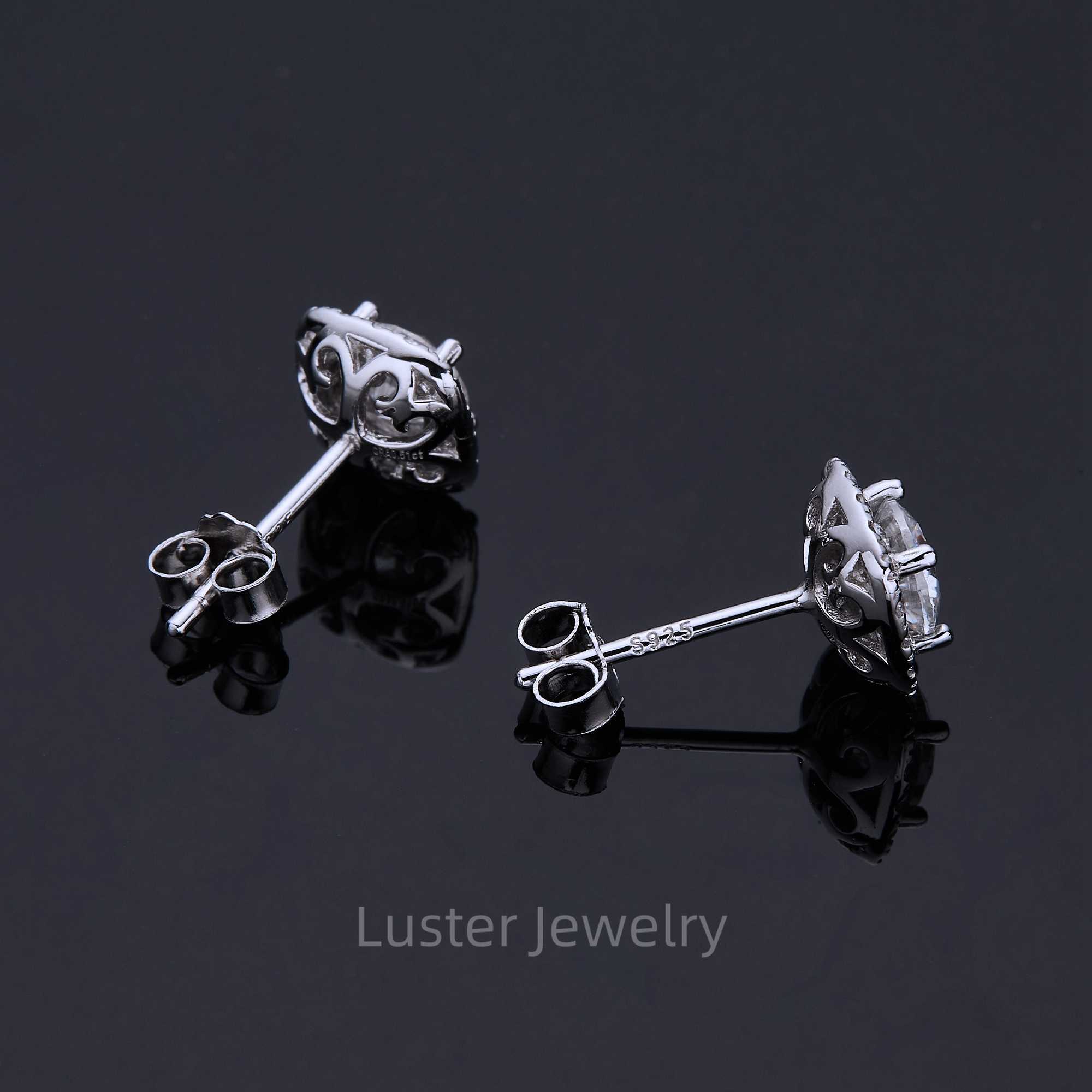 Luster Womens S925 Sterling Silver Moissanite Diamond Stud Earrings 0.5ct D White Round Moissanite Halo Earrings