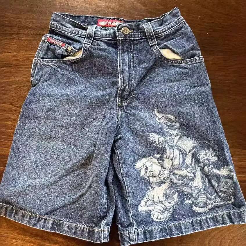 Personalized Designer Denim Shorts With Graffiti Print Retro Street Denim Shorts From The United States Hip-hop Casual Loose Fit Old Washed Shorts Men