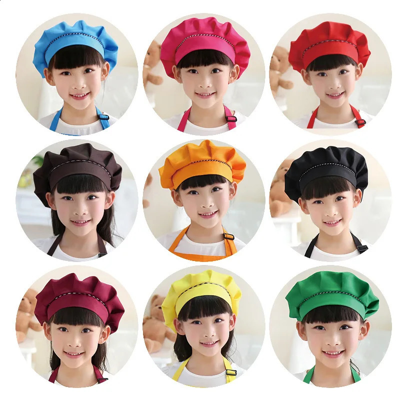 Children Personalized Kitchen Hat Fashion Solid Color Elastic Band Cooking Cap Boys Girls Toddler Dance Christmas Chef Hats 250117