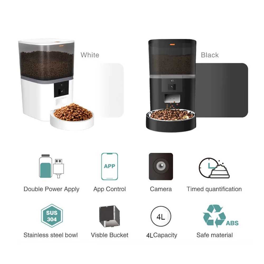 Dog Feeders 4L Smart Automatic Cat Feeder With Camera Video Cat Dry Food Dispenser Pet Smart Voice Recorder Auto Feeder Bowl For Cat Dog H250218