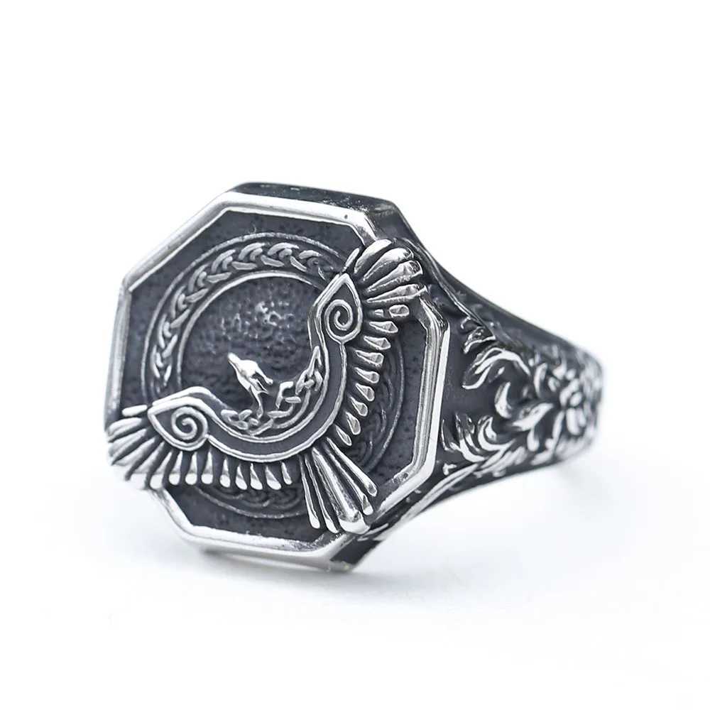 2023 New Amulet 316L Stainless Steel Norse Mythology Flying Eagle Ring For Man Women Viking Pattern Jewelry Party GiftXJ250219