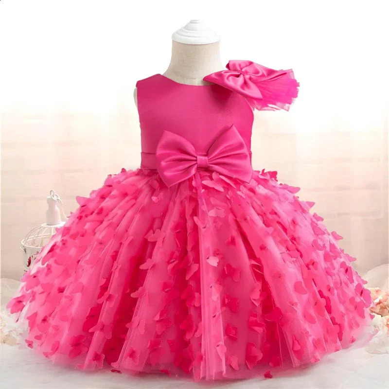 Baby Girls 1st Birthday Baptism Dress Princess Wedding Kids Party Dresses for Girl Lace Christening 3D Butterfly Mesh Gown 250311
