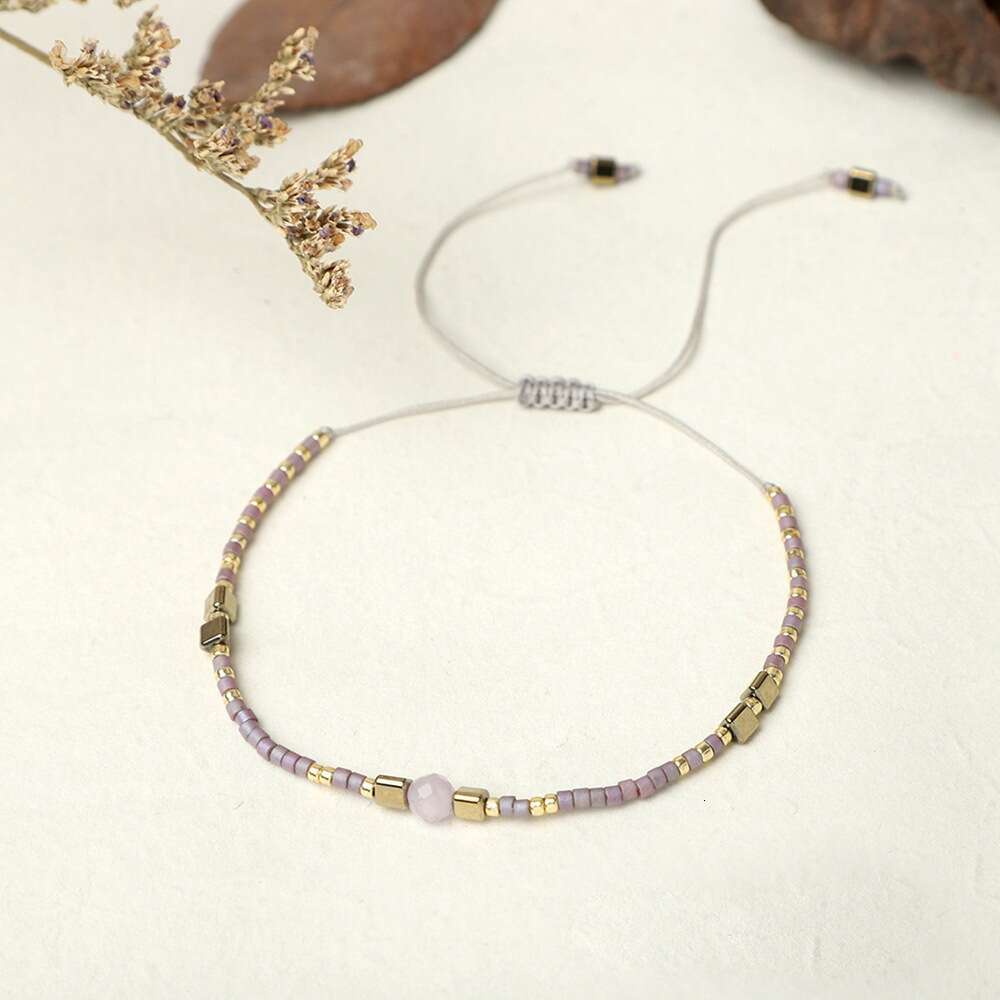 Bohemian style minimalist rice bead hand woven friendship rope iron gallbladder half women's jewelry small bracelet