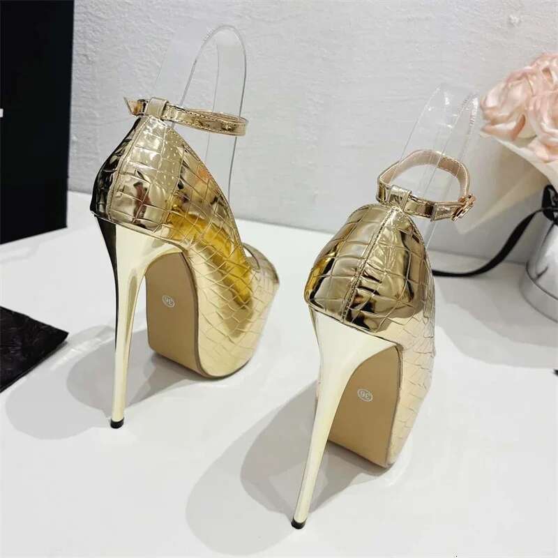 Sexy Chunky Platform Fetish Super High Heels Women Pumps Shoes Elegant Peep Toe Belt Buckle Strap Prom Sandals