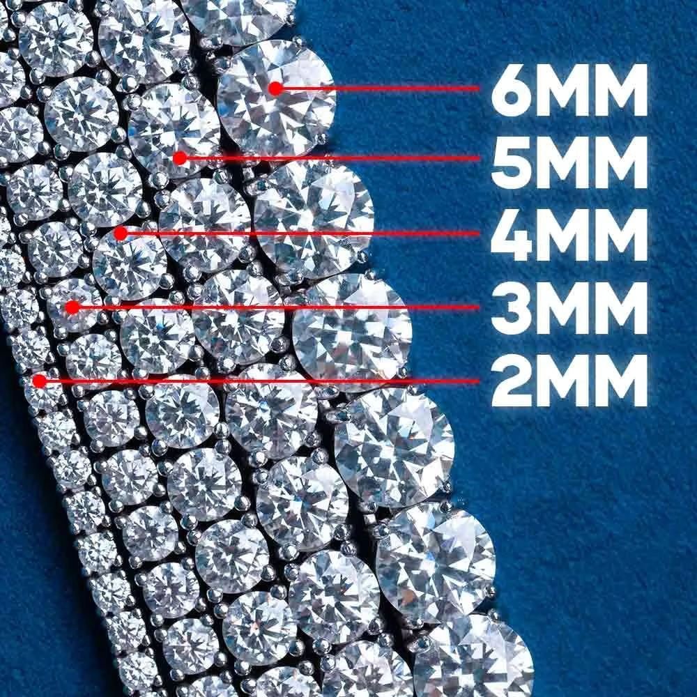 Fine Jewelry Hip Hop Bg S Sier 2mm 3mm 4mm 5mm 6mm GRA VVS Moissanite Iced Out Tennis Chain Necklace for Men Women