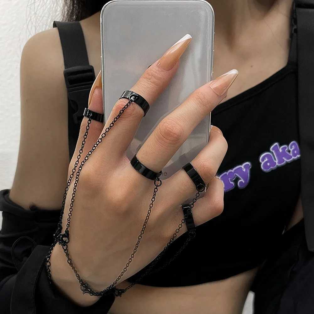 Punk Geometric Silver Color Chain Wrist Bracelet Rings for Men Ring Charm Set Couple Fashion Jewelry Gift Pulera Mejer Free ShipXJ250219