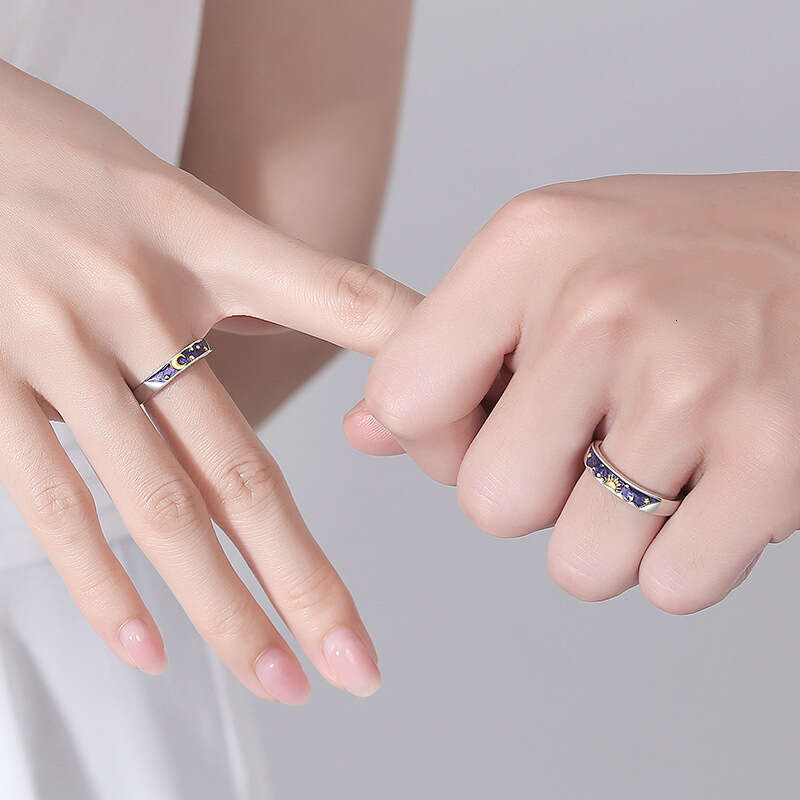 Day night longing couple ring, pure silver pair men women, sun and moon rings, niche birthday gift for girlfriend