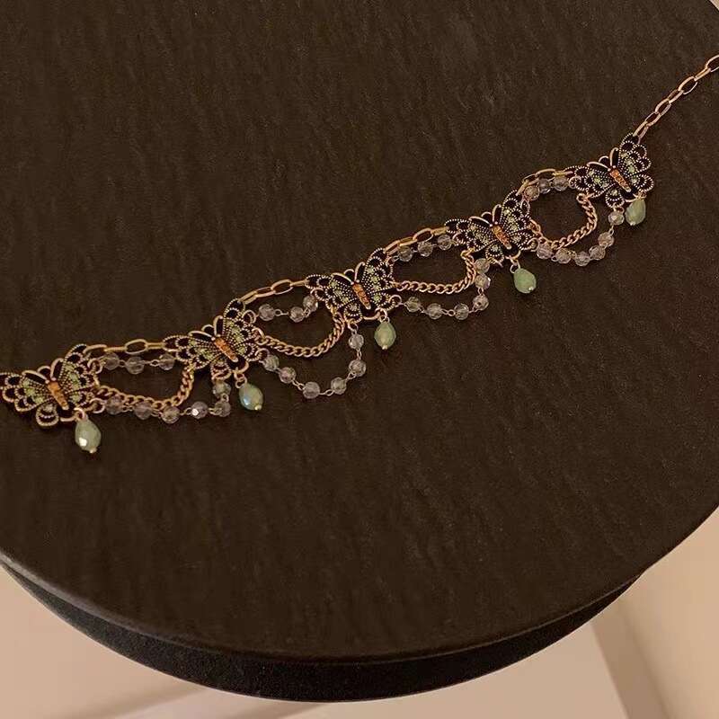 Heavy industry multi-layer tassel inlaid dia butterfly necklace for women, new Chinese style, niche, high-end texture, spicy girl, collarbone neck cha