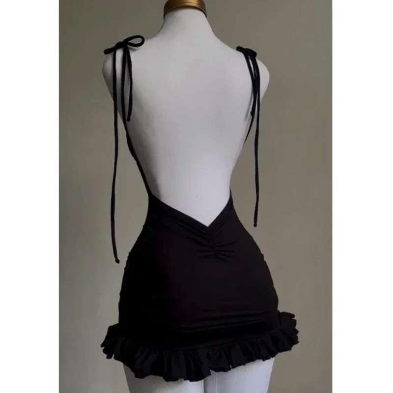 Summer Sexy Mini Women Sleeveless Streetwear Strap Backless Bodycon Folds Split Dress Party Club Elegant A-E Dresses