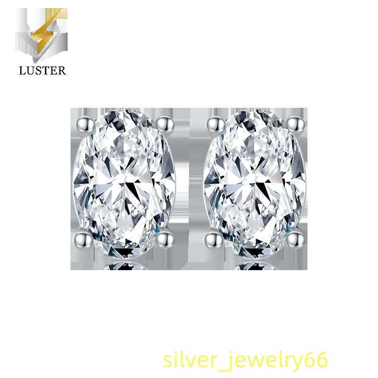 New Fashion S925 Sterling Silver Luxury S925 Oval Solitaire Moissanite Diamond Stud Earrings Moissanite Jewellery