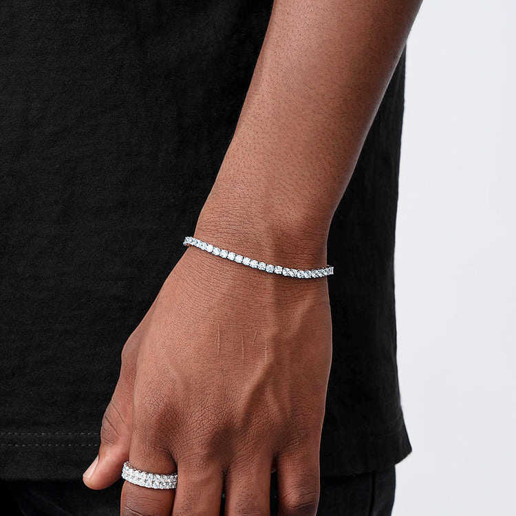 Luster Jewelry Open Box Clasp Iced Out 8mm D Color Round Moissanite Tennis Bracelet Silver 925 for Man