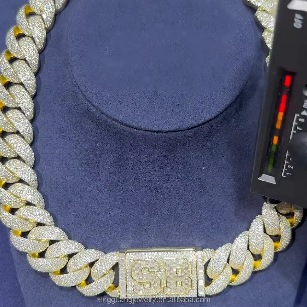 New Arrival Rapper's Hip Hop Jewelry 22mm Sterg Sier 5 Rows VVS Moissanite Iced Out Thick Cuban k Chain Necklace