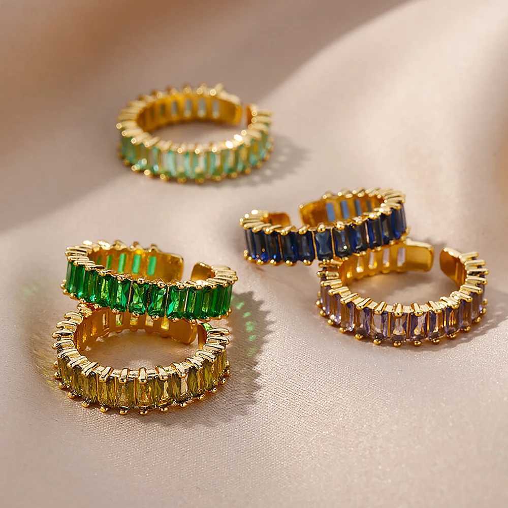 Colored Zircon Rings for Women Gold Color Adjustable Stainless Steel Ring 2024 Trend Wedding Engagement jewelry anillos mujerXJ250219