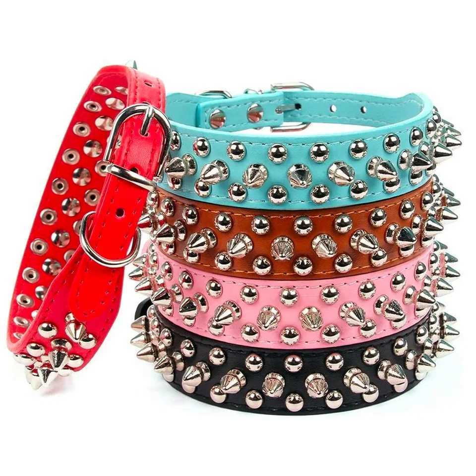 Adjustable leather pet dog collar neck strap supplies PU leather punk rivet dog collar pet collar W250219