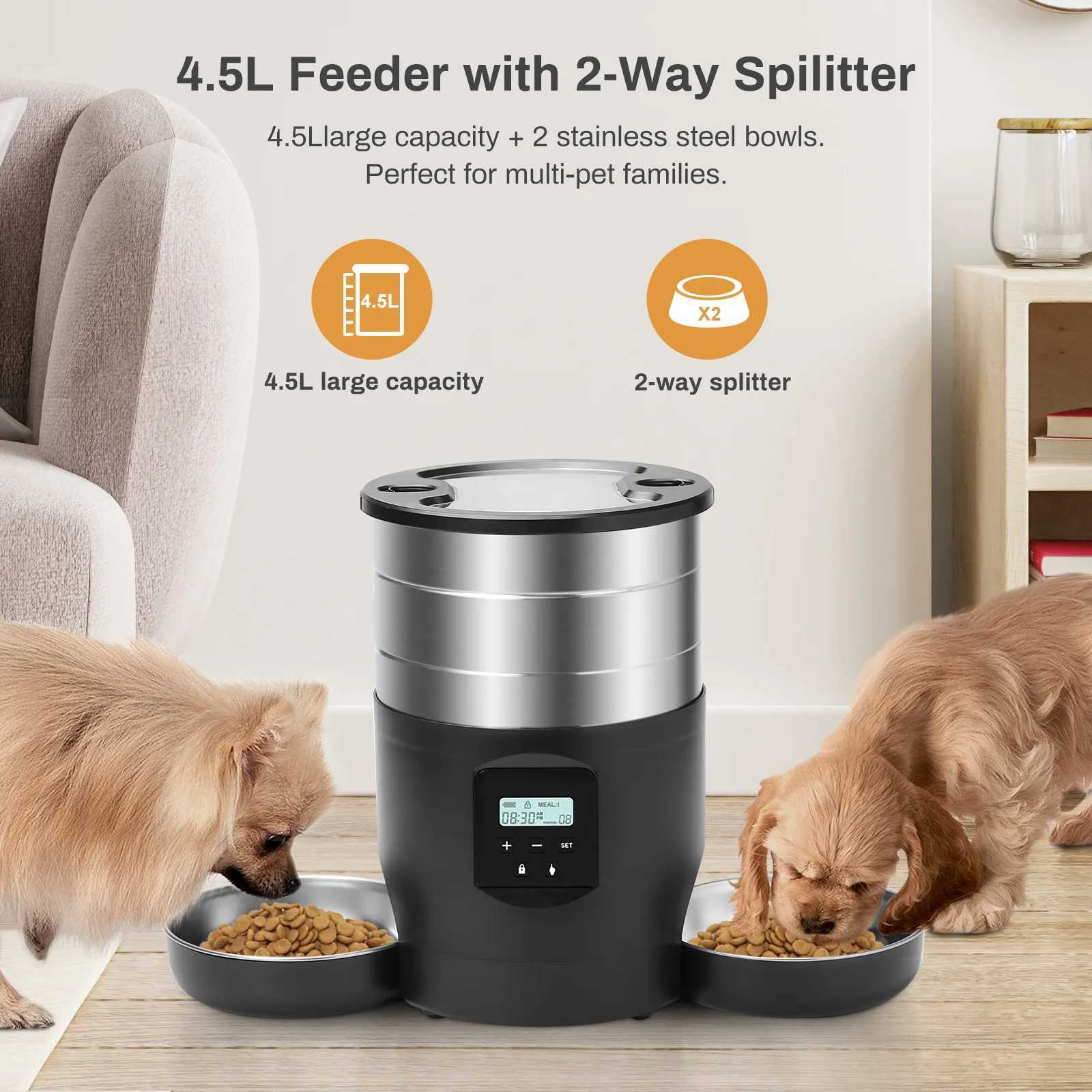 Dog Feeders 4L Smart Pet Feeder Cat Food And Dog Food Automatic Dispenser For Scheduled Feeding With Recording Suitable For Feeding Two Pets H250218