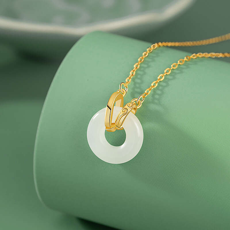 Hotan Jade Peace Buckle Sterg Sier Necklace Female China-Chic Ethnic Style ked Ins High level Palace Pendant