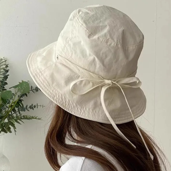 Summer fisherman hat womens lace up wide Brim windproof strap UV resistant sunshade bucket 250117