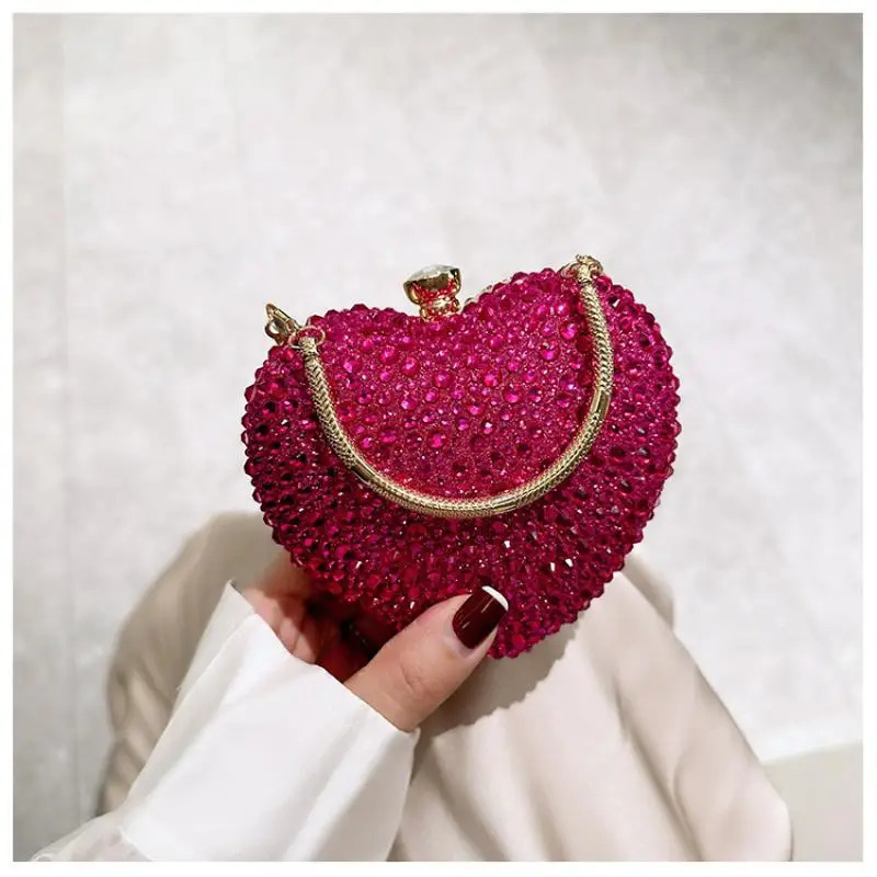 y Diamond Heart Shape Clutch Evening Bag Shiny Crystal Handbag Wedding Dress Party TopHandle Shoulder Rhinestone 250218