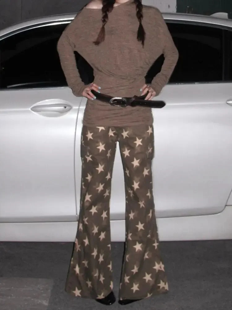 European and American Retro Star Print Loose Casual Cargo Pants Women Y2K Harajuku Low Waist Fashionable Hip-hop Floor Pants 250218