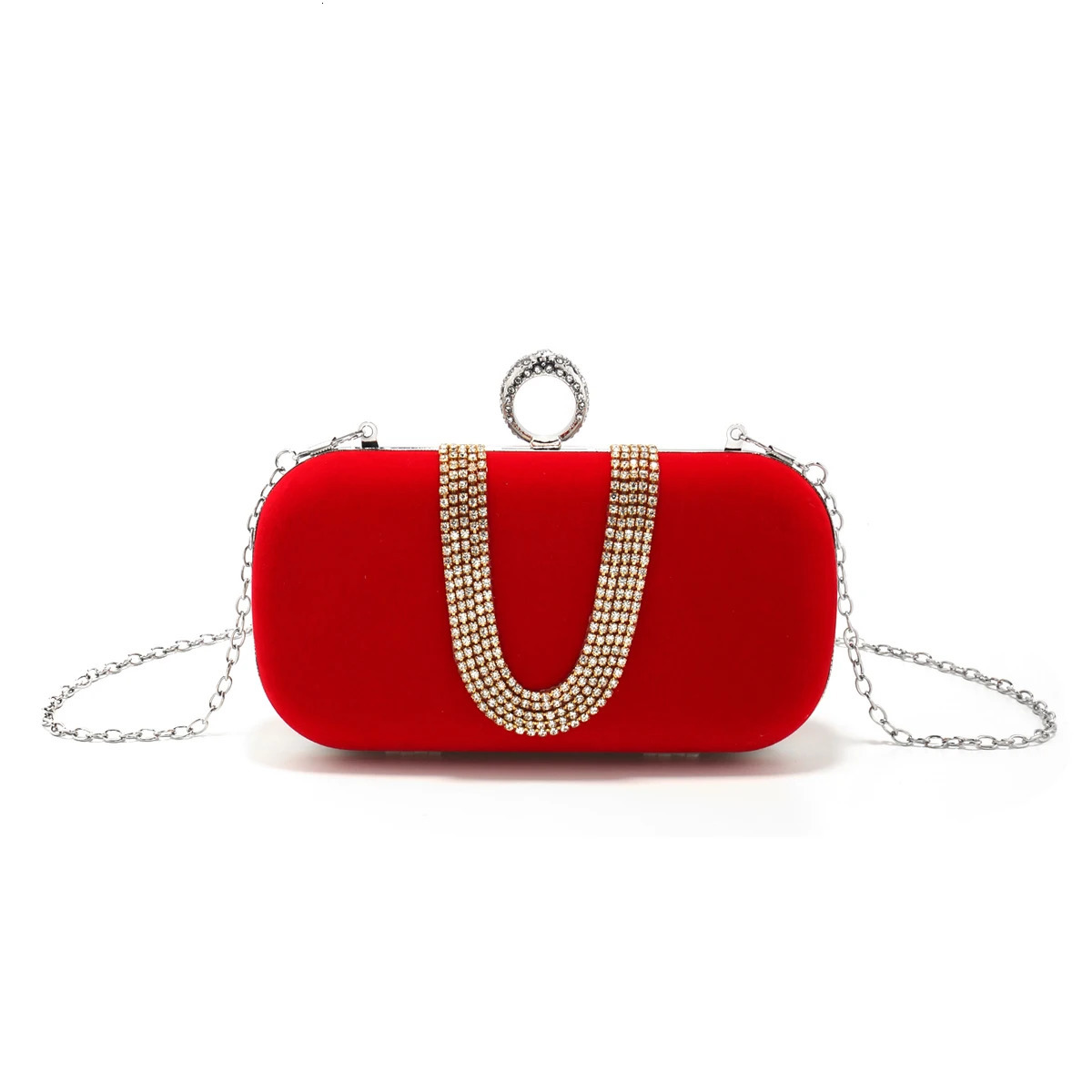 Women Glitter Clutch Bags Velvet Small Handbags Rhinestones Party Box Holder Finger Ring Fashion Bridal Wedding Purse 250218
