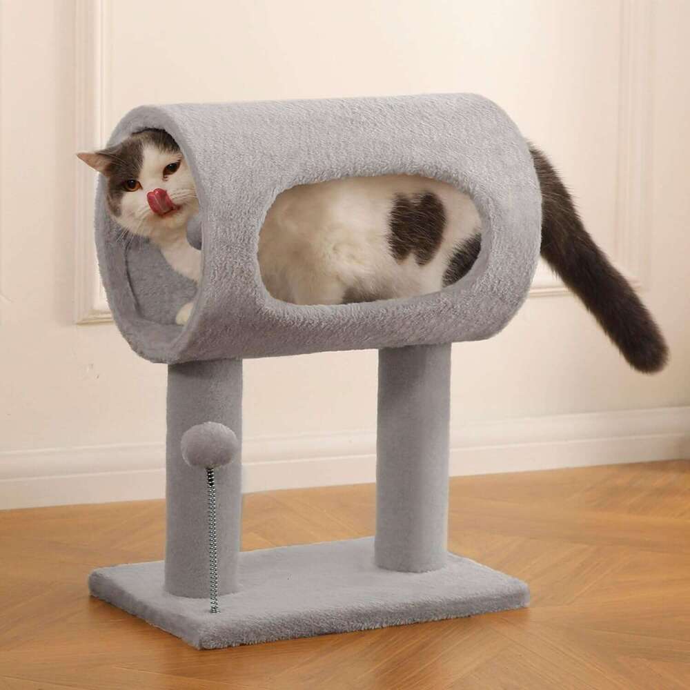 Craft Scratching Post 20.5" Tunnel Bed Carpet Tower Kitten Cat Tree with Hanging Ball for Indoor Cat, Toy, Grey, 3-7days delivery